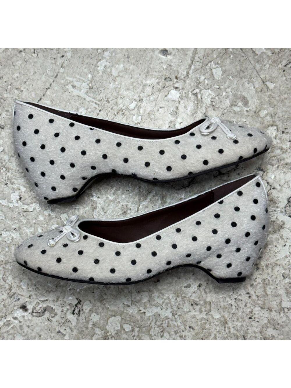 Polka Dot Faux Calf-Hair Low Wedge Ballet Pumps
